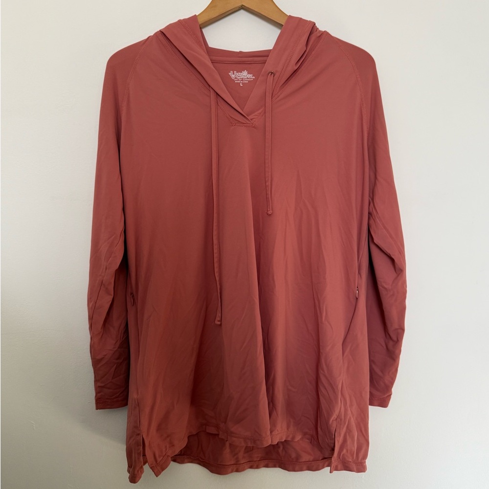 UV Skinz Women’s Vacation Cover-Up Hooded Sun Shirt Swim Shirt Large Coral